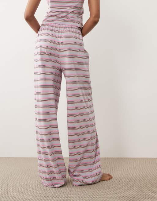 ASOS DESIGN Tall - Mix & Match - Pantaloni del pigiama in cotone rosa a righe, 5 di 5