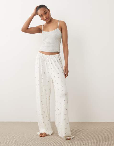 ASOS DESIGN Tall mix & match pointelle pajama pants in pink rosebud print - view 1