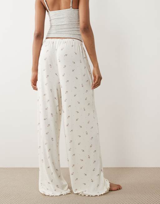 ASOS DESIGN Tall mix & match pointelle pyjama trouser in pink rosebud print, 5 of 5