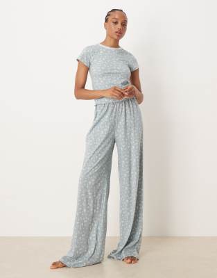 ASOS DESIGN Tall - Mix & Match - Pyjama-Hose in Blau mit Blümchenmuster