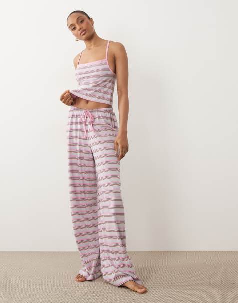 ASOS DESIGN Tall – Mix & Match – Pyjamahose aus Baumwolle in gestreiftem Rosa - view 1
