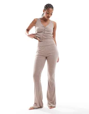 ASOS DESIGN Tall mix & match rib fold over pants in light brown