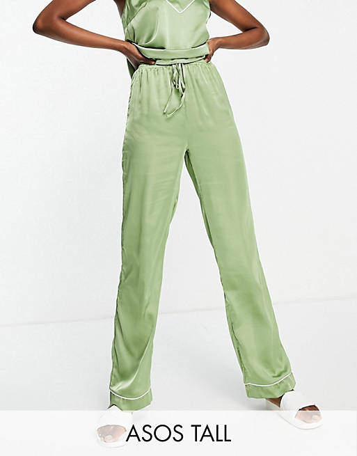 ASOS DESIGN Tall mix & match satin pyjama trouser in sage