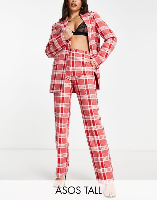 ASOS DESIGN super skinny suit pants in red plaid check