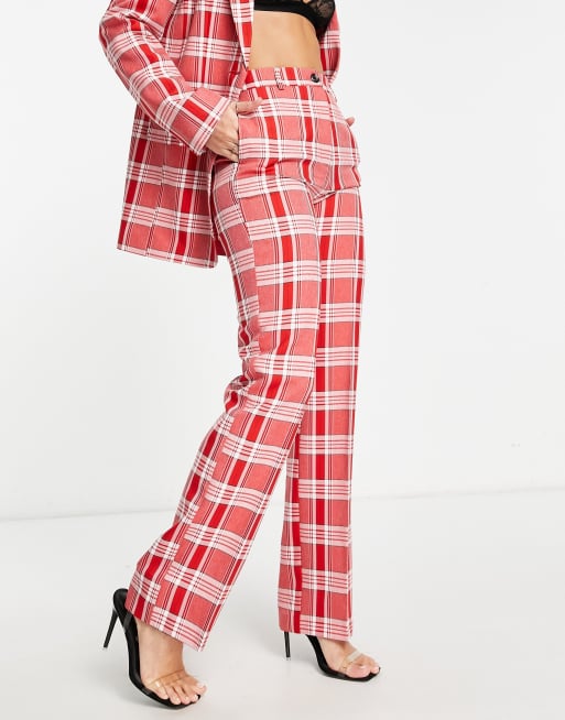 Red plaid hot sale trousers womens