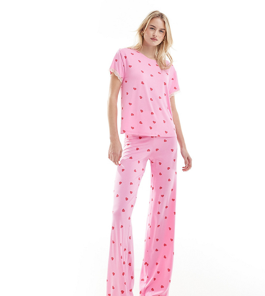 ASOS DESIGN Tall mix & match super soft heart print pyjama trouser in pink