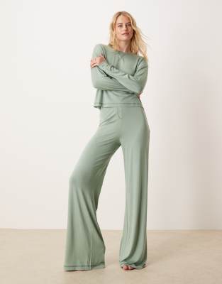 ASOS Tall ASOS DESIGN Tall mix & match super soft pyjama trouser in green-Pink