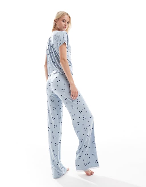 ASOS DESIGN Tall – Mix & Match – Superweiche Pyjama-Hose in Blau mit Sternmuster und Spitzenborte, 3 von 4