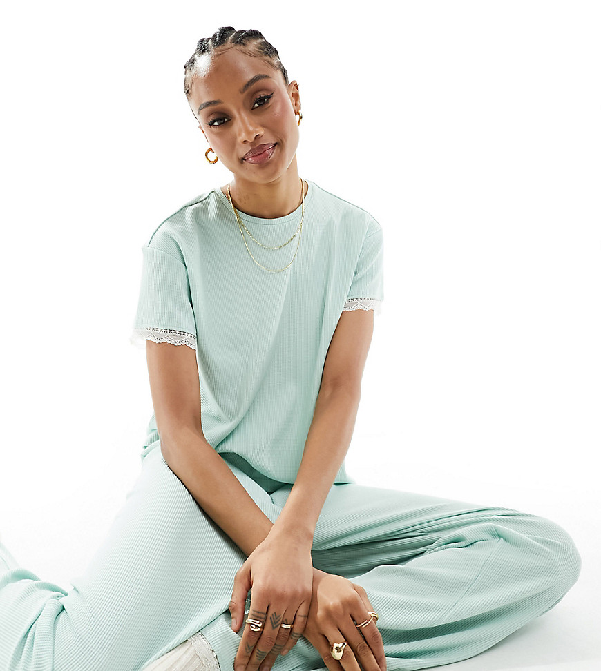 Asos Tall Asos Design Tall Mix & Match Waffle & Lace Pajama Pants In Green