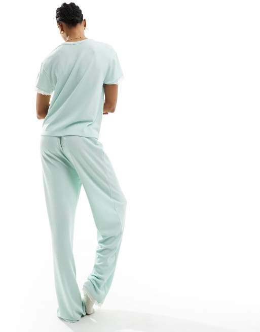 ASOS DESIGN Tall Mix & Match waffle & lace pyjama pants in green, 4 of 4