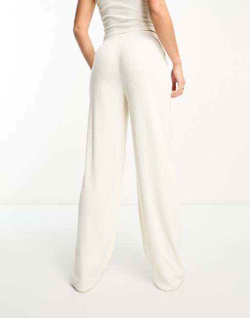 ASOS DESIGN Tall - Mix og match - Cremehvide ribstrikkede pyjamasbukser med blonder, 4 af 4