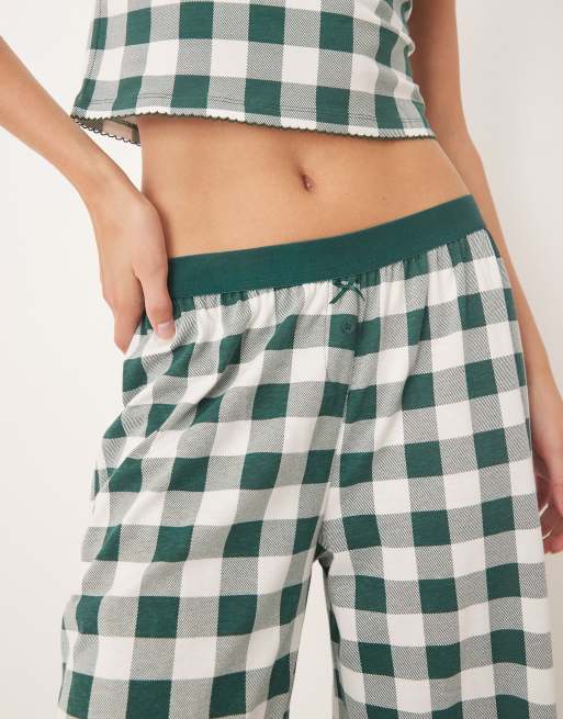 ASOS DESIGN Tall - Mix og match - Grønne pyjamasbukser med velourlinning og ternet print, 2 af 4