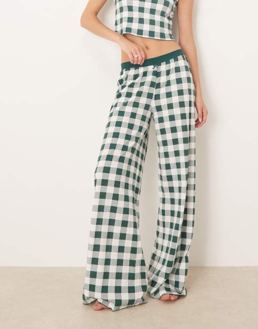 ASOS DESIGN Tall - Mix og match - Grønne pyjamasbukser med velourlinning og ternet print, 4 af 4