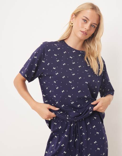 ASOS DESIGN Tall - Mix og match - Marineblå pyjamasbukser i bomuld med sløjfeprint, 4 af 4