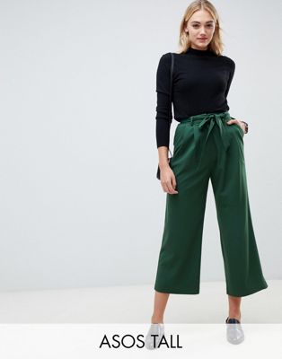 ASOS DESIGN – Tall – Mixa och matcha – Culotte-byxor med knytmidja-Grön