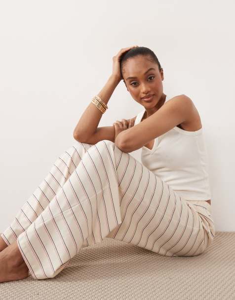 ASOS DESIGN Tall – Mixa och matcha – Gräddvita, randiga pyjamasbyxor i bomull - view 1