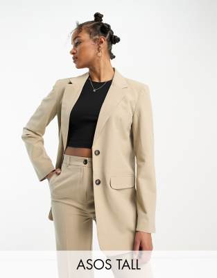 Asos Design Tall - Mixa Och Matcha - Naturfärgad Kavaj I Boy-Modell Med Smal Passform-Naturlig