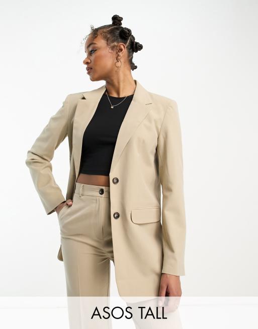 ASOS DESIGN Tall – Mixa och matcha – Naturfärgad kavaj i boy-modell med smal passform