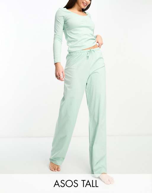 ASOS DESIGN Tall – Mixa och matcha – Salviagröna pyjamasbyxor i bomull