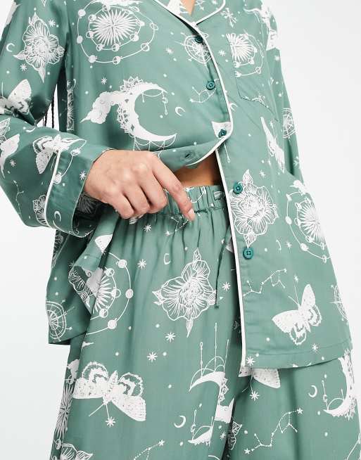 ASOS DESIGN Tall modal astrology shirt & pants pajama set in sage