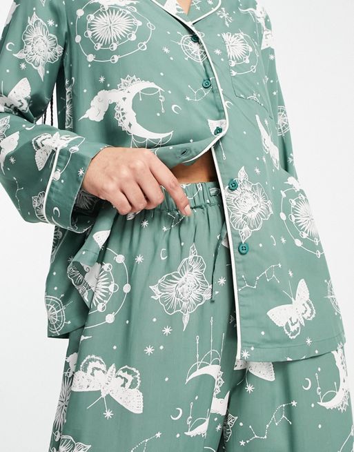 ASOS DESIGN Tall modal astrology shirt & pants pajama set in sage