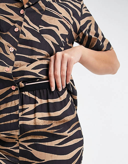 Womens Clothing Nightwear and sleepwear Pyjamas ASOS Asos Design Tall Modal Zebra Print Shirt & Trouser With Jacquard Elastic Waistband Pyjama Set in Brown 