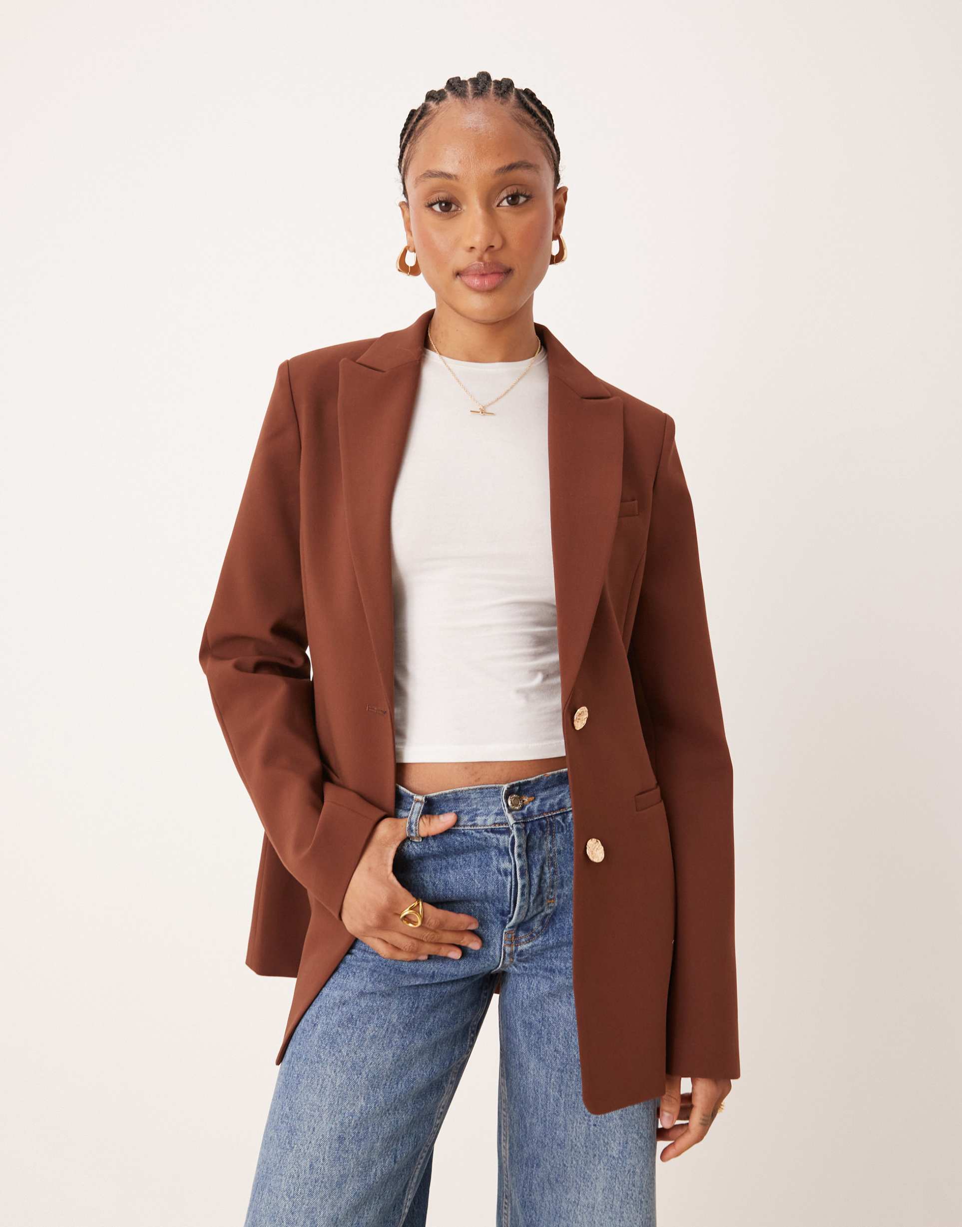 asos design tall molded hips blazer in chocolate