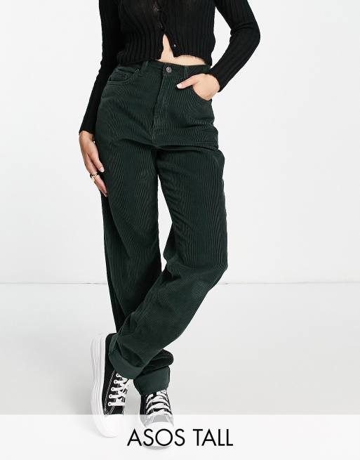ASOS DESIGN Tall - Mom jeans a vita alta extra larghi in velluto a coste verde bosco