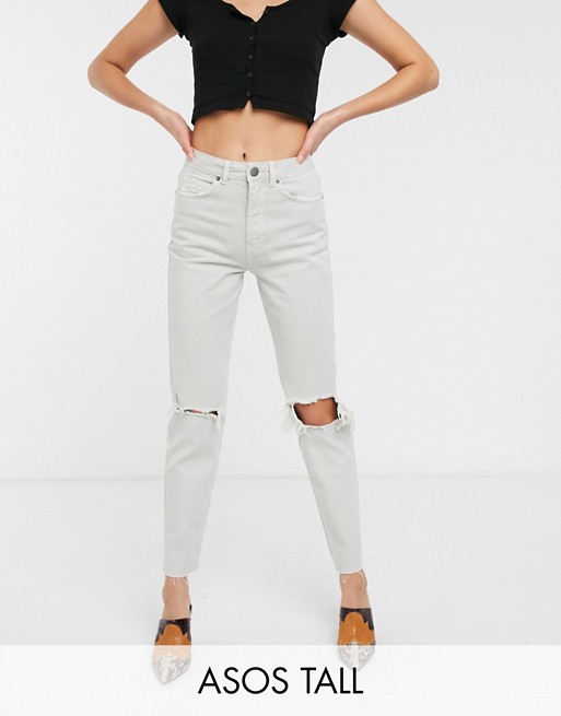 ASOS DESIGN Tall Mom jeans in concrete wash with rips