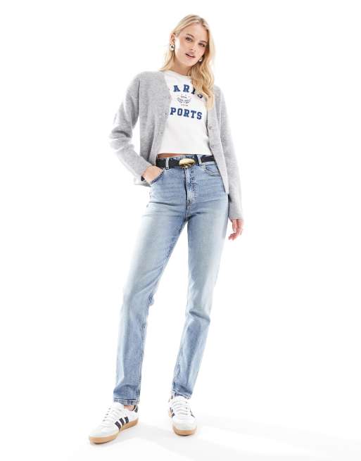 ASOS DESIGN Tall - Mom jeans slim elasticizzati blu medio
