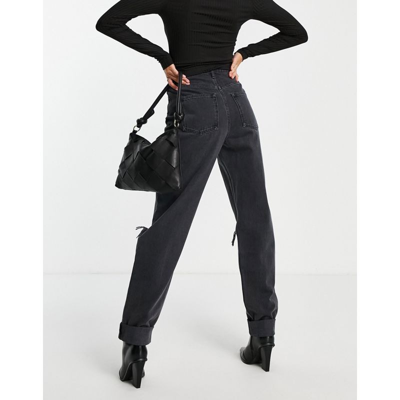 Donna Mom jeans DESIGN Tall - Mom jeans vita alta larghi nero slavato con strappi