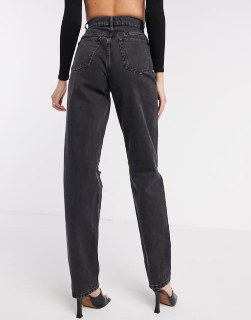 ASOS DESIGN Tall - Mom jeans vita alta larghi nero slavato con strappi, 2 di 4