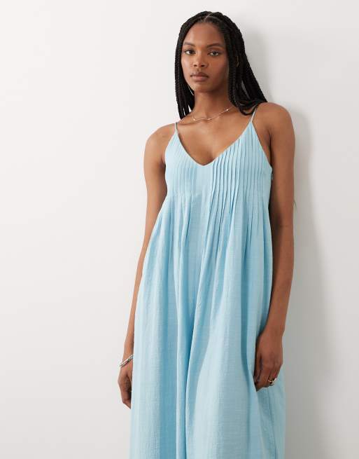 ASOS DESIGN Tall - Mono largo azul tenue de pernera ancha con detalle de jaretas, 4 de 4