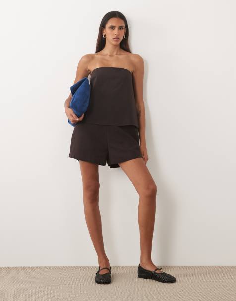 ASOS DESIGN Tall mono palabra de honor de doble capa en marrón chocolate - view 1