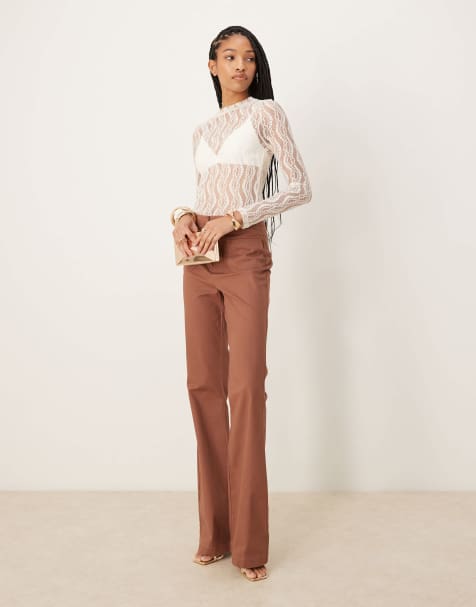ASOS DESIGN Tall patch pocket flare trousers in apricot