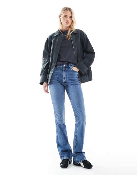 ASOS DESIGN Tall – Mörkblå, tvättade, utsvängda jeans med medelhög midja - view 1