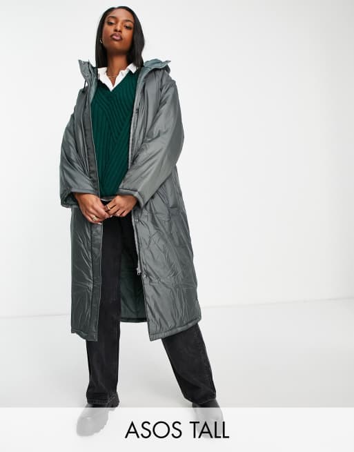 ASOS DESIGN Tall – Mörkgrå vadderad parkas – GRÅ