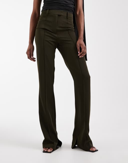 ASOS DESIGN Tall – Mörkgröna, figursydda, utsvängda byxor med smal passform, 3 av 5