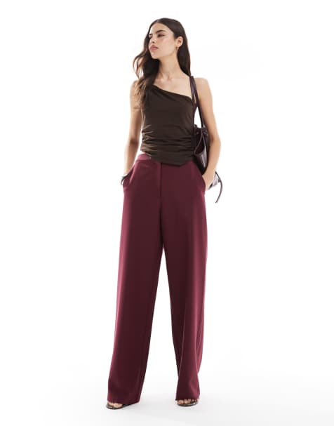 ASOS DESIGN Tall – Mörkröda, figursydda byxor med raka ben och avslappnad passform - view 1