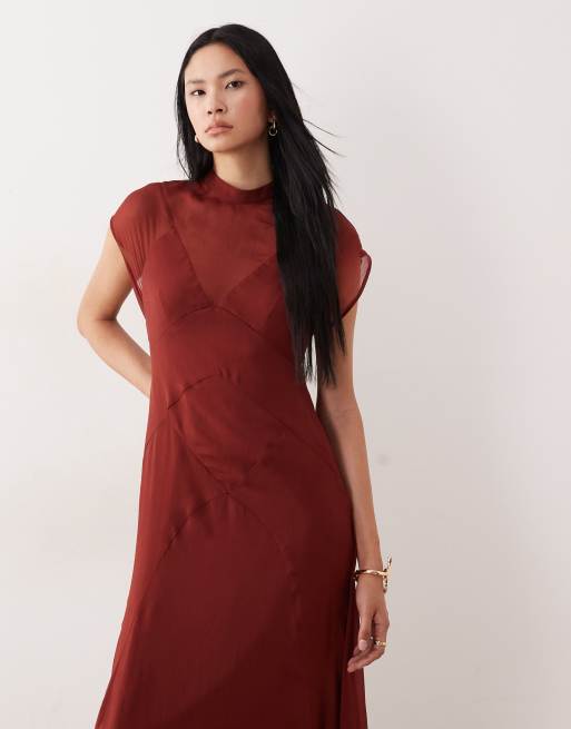 ASOS DESIGN Tall - Mørk rustrød højhalset maxikjole med tørklædekant i chiffon, 2 af 4