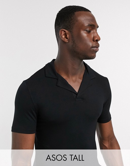 ASOS DESIGN Tall muscle fit jersey viscose polo in black