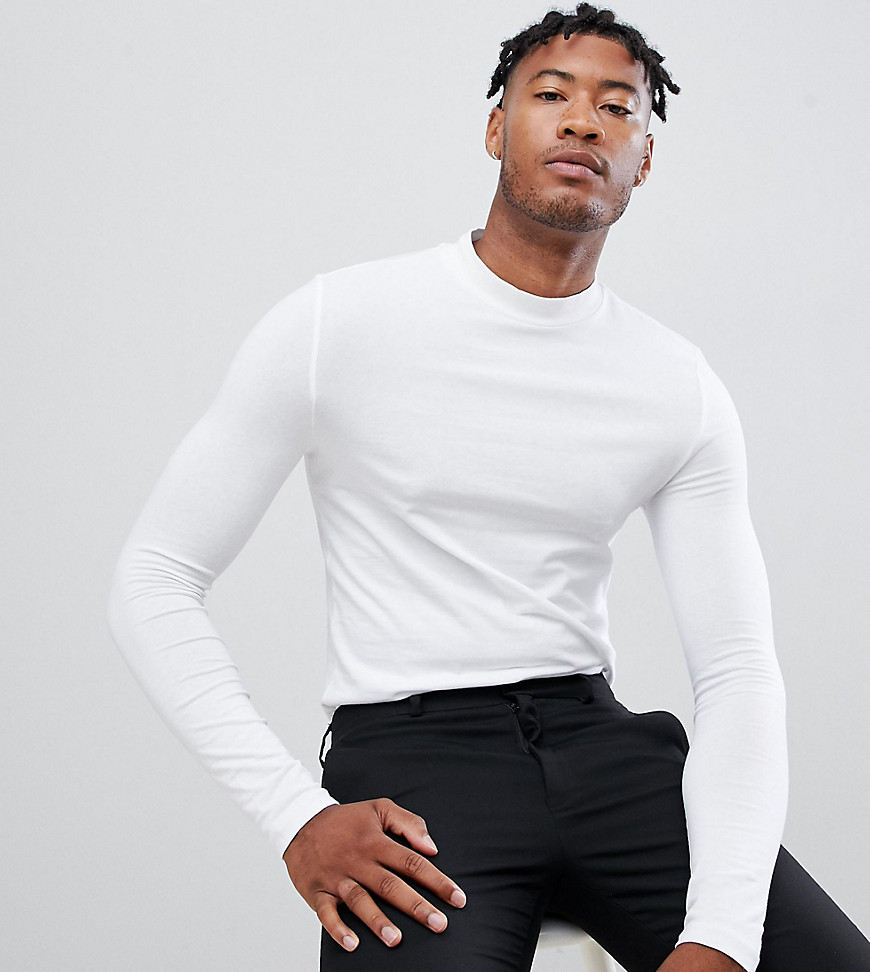 ASOS DESIGN Tall muscle fit long sleeve jersey turtle neck in white