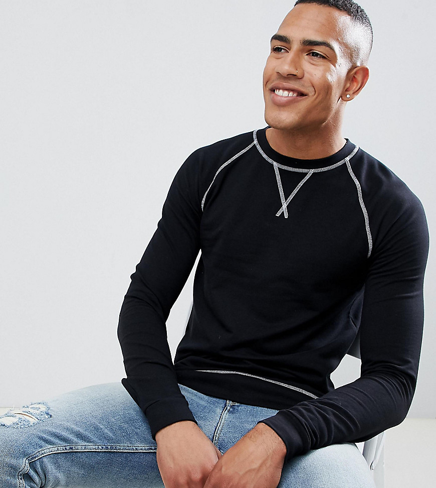 ASOS DESIGN Tall muscle fit sweatshirt in black with contrast stitching