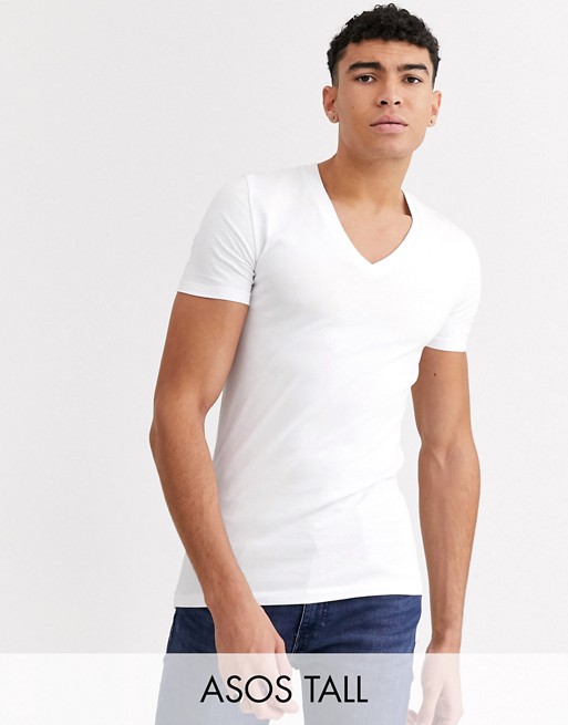 ASOS DESIGN Tall muscle fit t-shirt with deep v neck in white