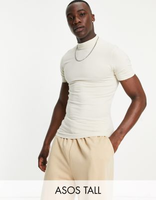 ASOS DESIGN Tall muscle fit turtle neck t-shirt in beige ...
