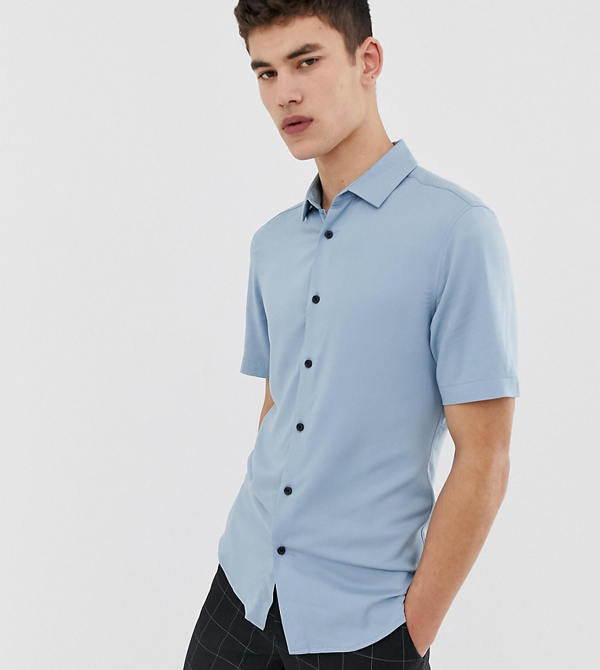 ASOS DESIGN Tall muscle viscose shirt is dusty blue