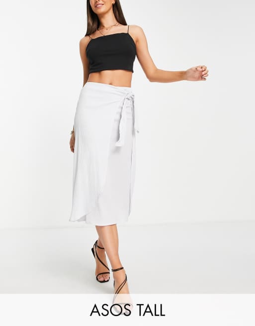 ASOS DESIGN Tall – Naturalnie marszczona kopertowa spódnica midi w kolorze zgaszonego błękitu