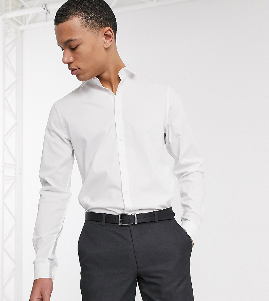 ASOS DESIGN Tall - Net slim-fit overhemd met stretch in wit