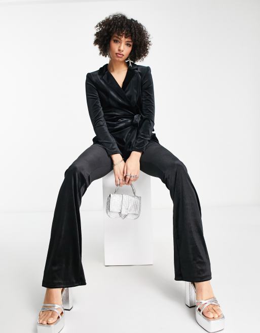 ASOS DESIGN Tall - Nette blazer van fluweel met gestrikte zijkant in zwart, 4 van 4