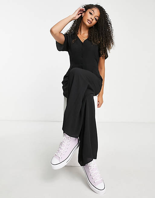 Erfgenaam Schatting Echt ASOS DESIGN Tall - Nette culotte-jumpsuit met korte mouwen in zwart - BLACK  | ASOS